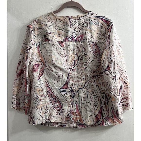 Chico’s Jacket Women's Size Large Multicolor 100% Linen Paisley Watercolor BOHO - Picture 2 of 9